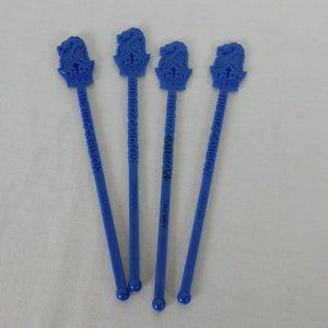 4 Ritz Carlton Chicago Lion Stir Swizzle Stick Blue Drink Coffee Cocktail Vtg